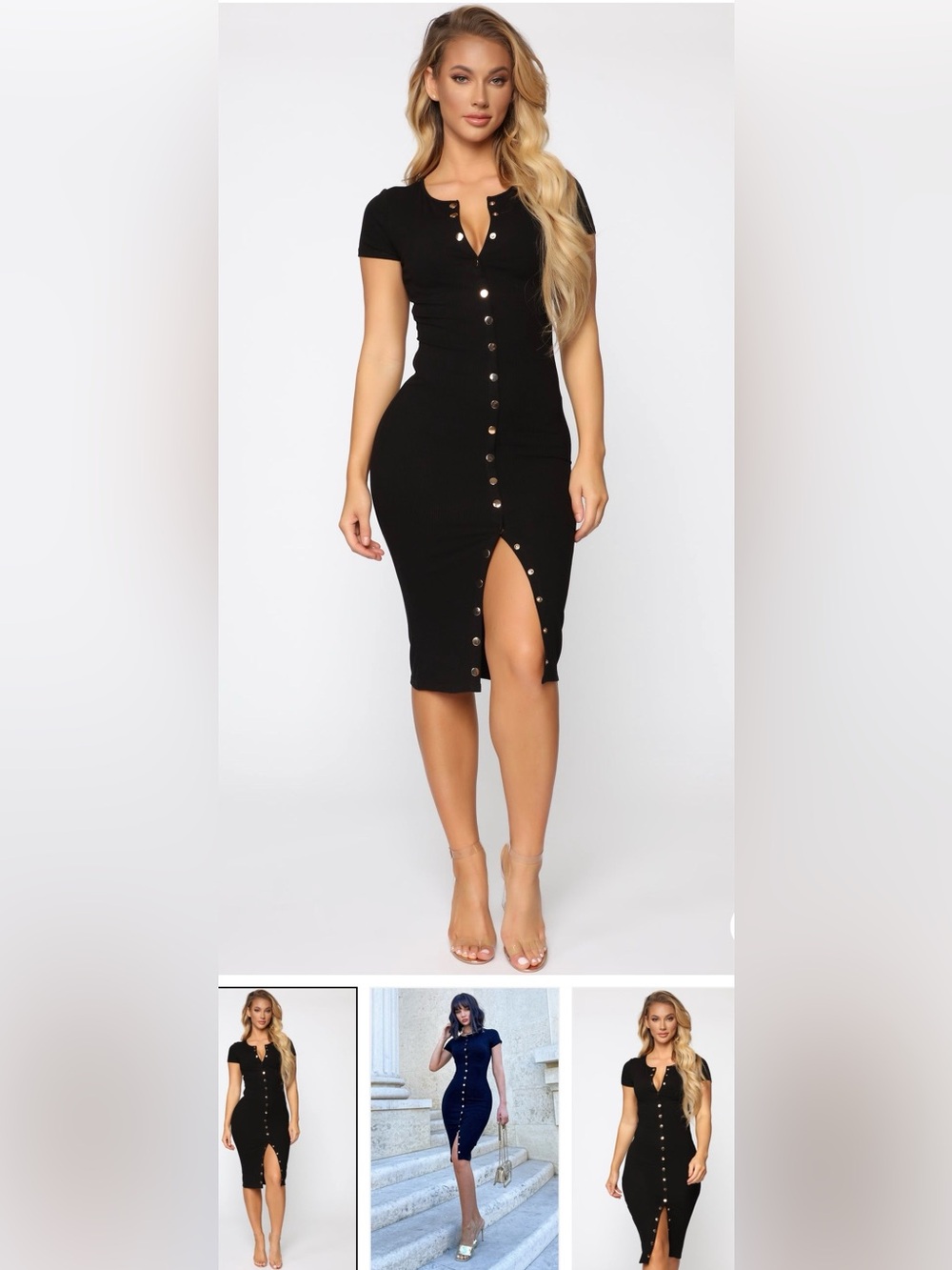 Fashion Nova Black Button-Front Ribbed Midi Skirt